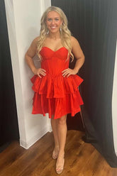 Black Homecoming Dress Corset Sweetheart A-Line Tiered Satin Short Prom Dress